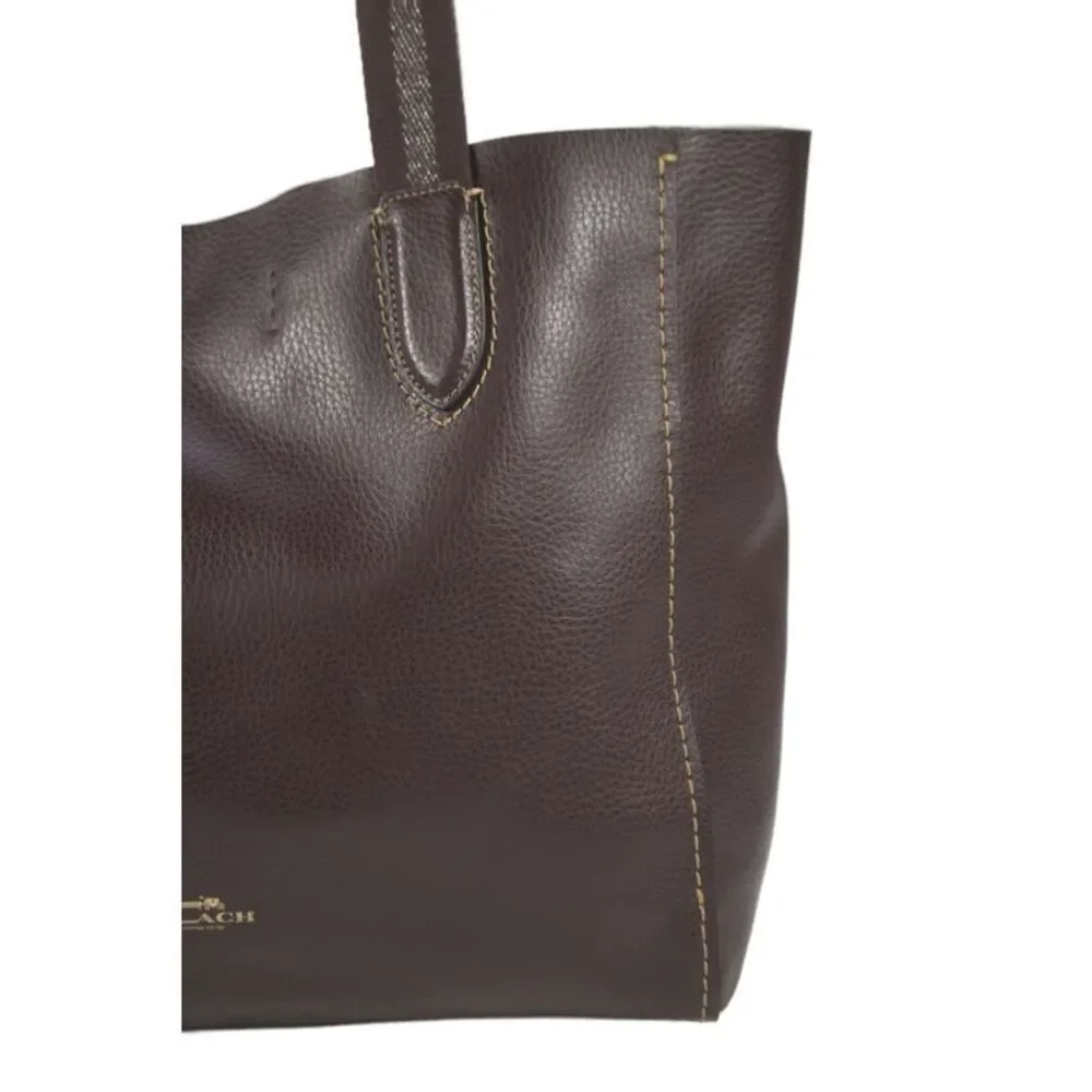 Coach Womens Leather Button Closure Derby Tote Shoulder Handbag Brown
